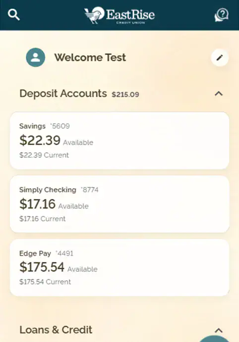 Sample Digital Banking dashboard